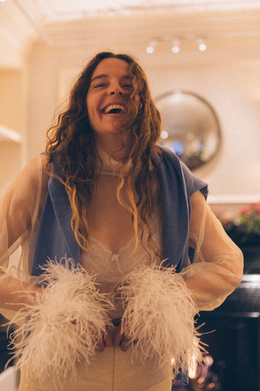1975 SILK ORGANZA FEATHER TOP