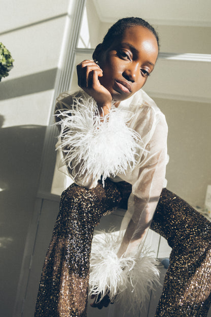 1975 SILK ORGANZA FEATHER TOP
