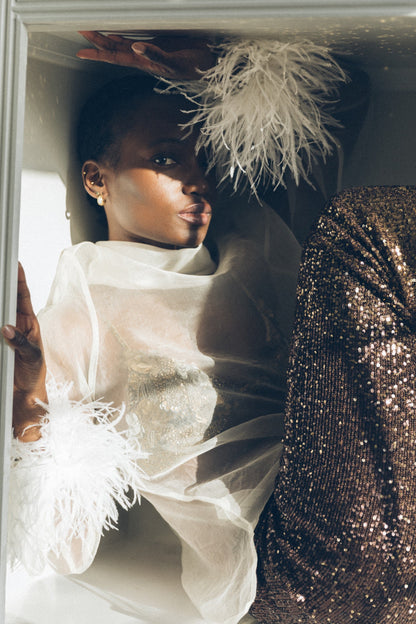 1975 SILK ORGANZA FEATHER TOP